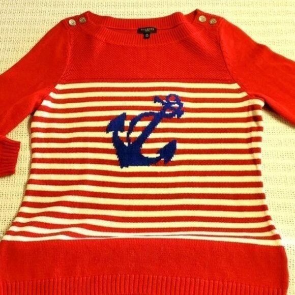 Talbots Nautical Embellished Knitted Graphic Patriotic "Anchor" LS Sz. M Sweater - Picture 1 of 9